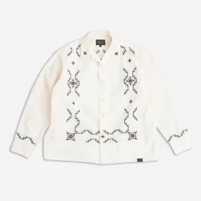 EMBROIDERED OPEN COLLAR SHIRT - IVORY OXBOW