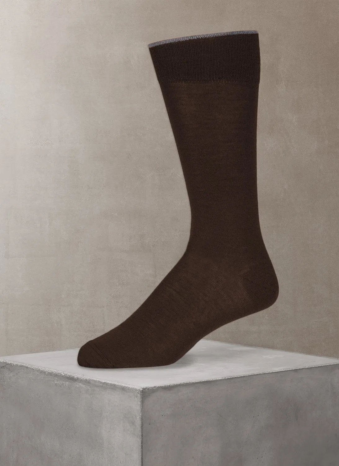 Flat Knit Merino Wool Sock in Brown