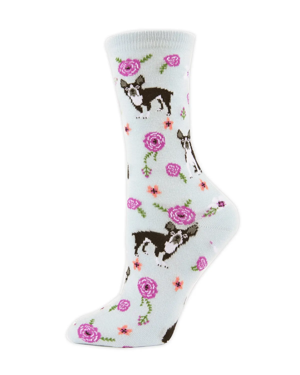 French Bulldog and Roses Bamboo Blend Crew Novelty Socks