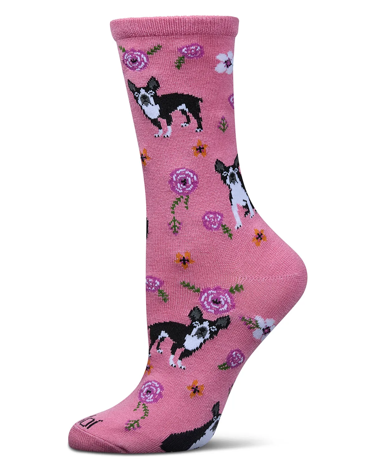 French Bulldog and Roses Bamboo Blend Crew Novelty Socks