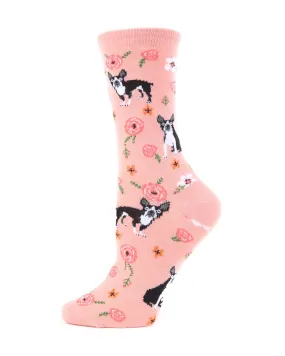 French Bulldog and Roses Bamboo Blend Crew Novelty Socks