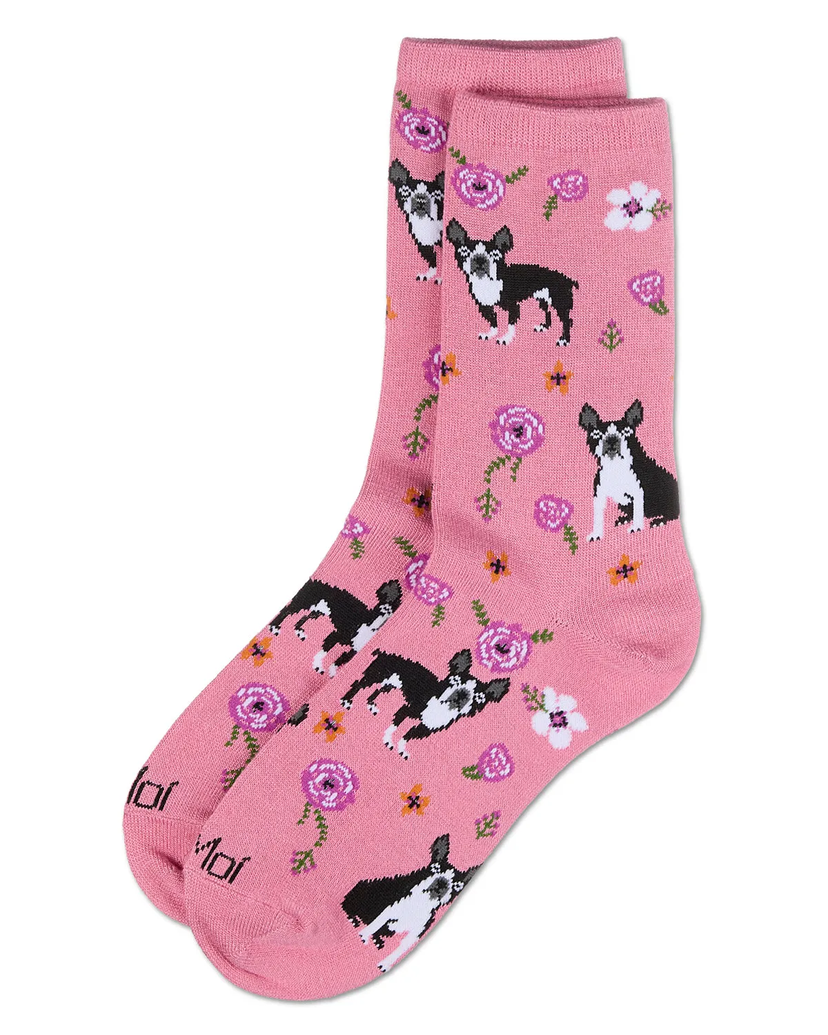 French Bulldog and Roses Bamboo Blend Crew Novelty Socks