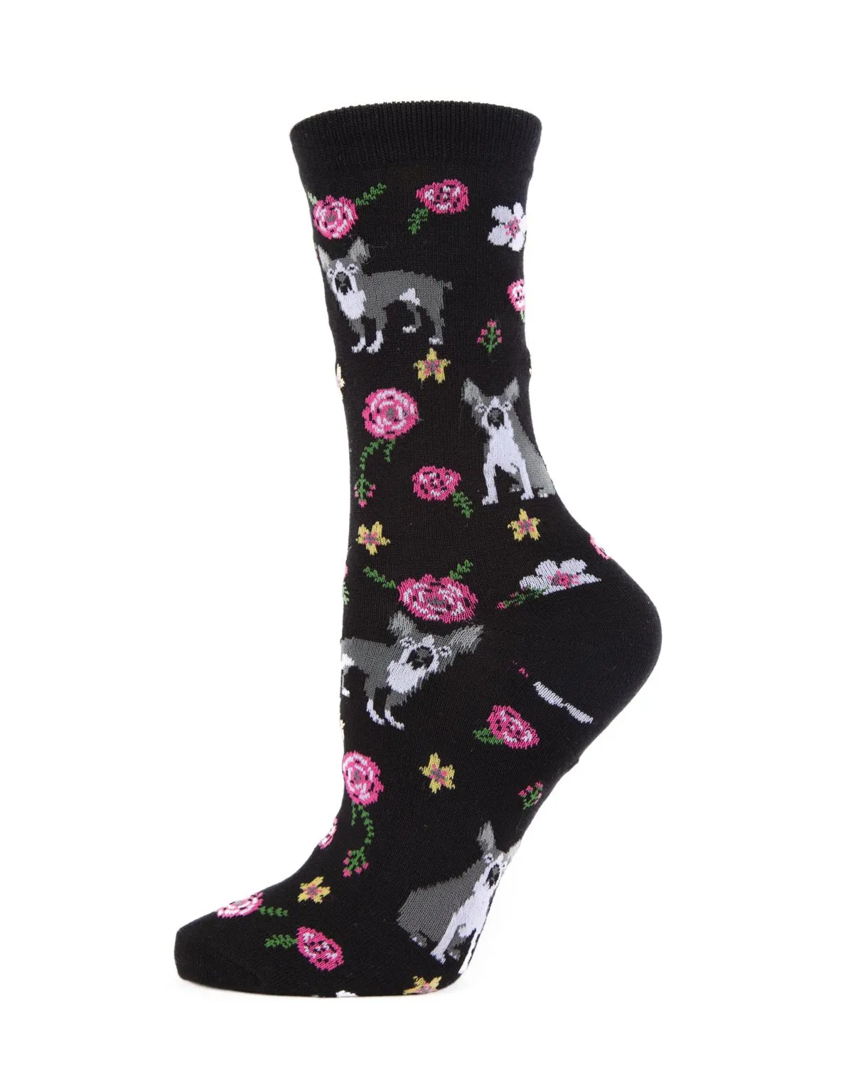 French Bulldog and Roses Bamboo Blend Crew Novelty Socks