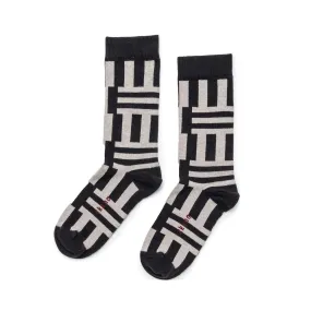 Geo Stripe - Organic Cotton Crew Socks - Black