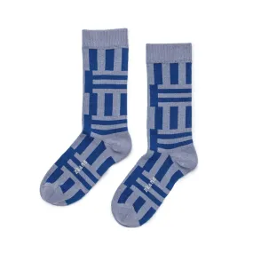 Geo Stripe - Organic Cotton Crew Socks - Denim