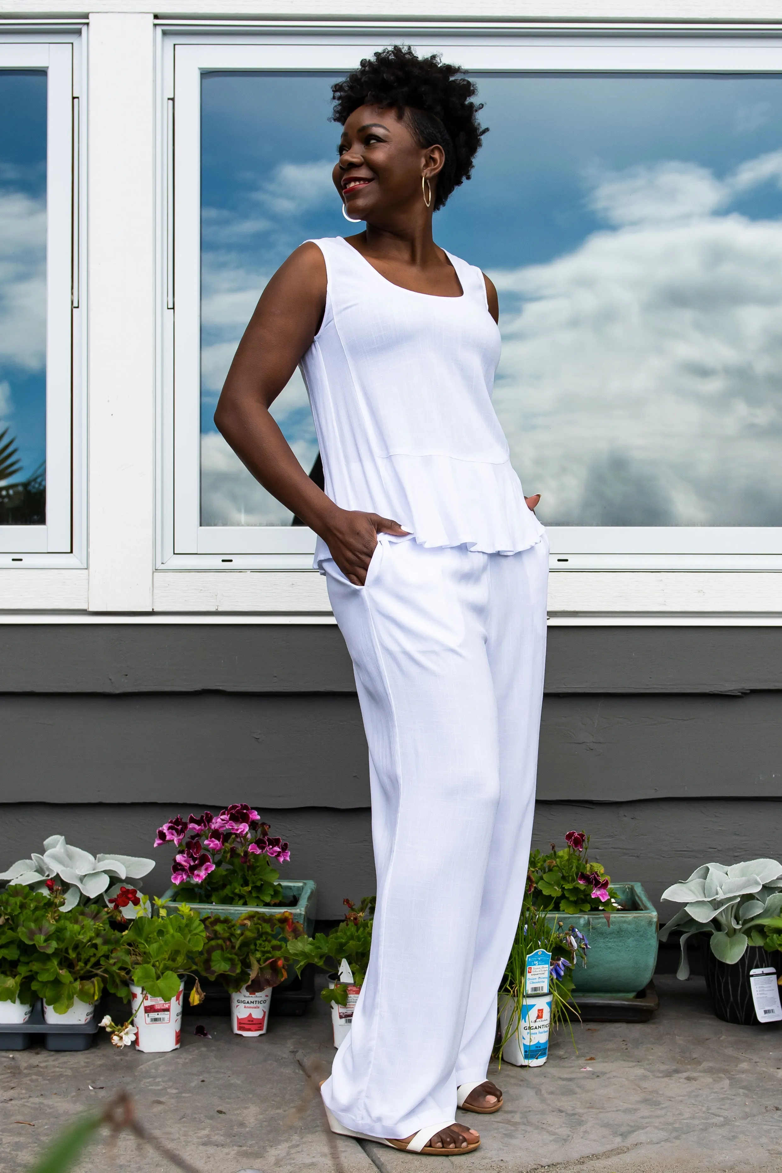 Ginny Tank, White, Linen Bamboo