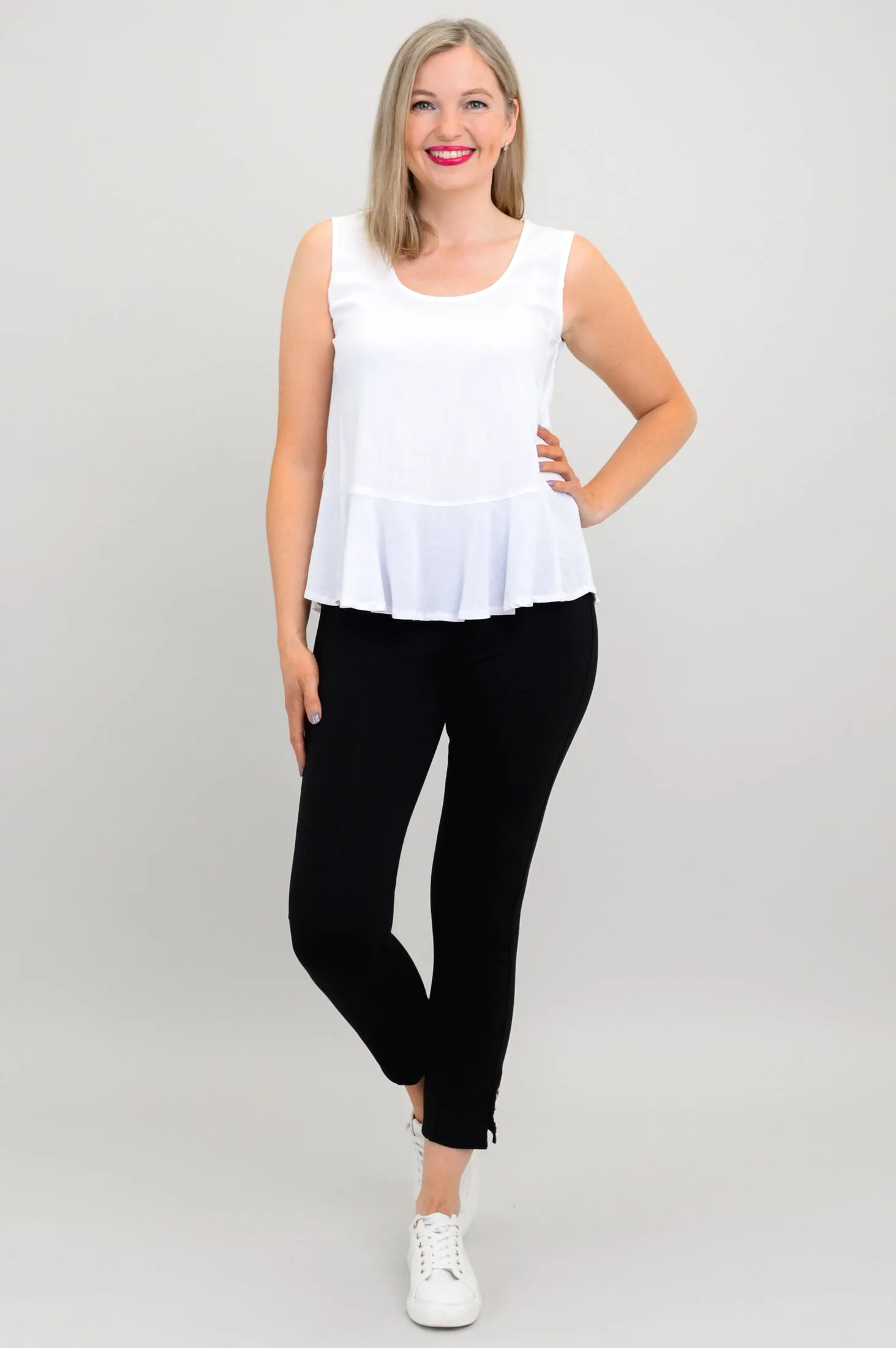 Ginny Tank, White, Linen Bamboo