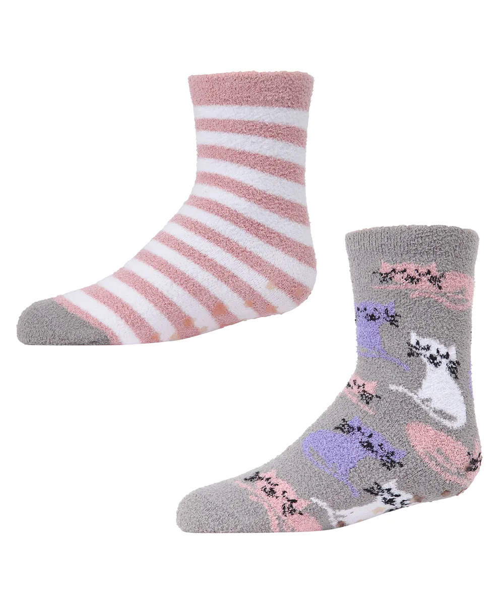 Girl's Kitty Cats Fuzzy Mid-Cut Socks 2-Pack