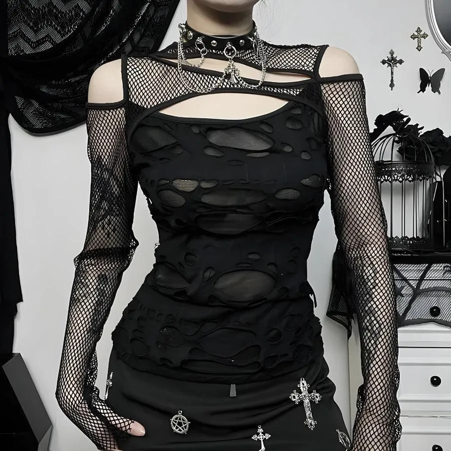 Goth Fishnet Ripped Top