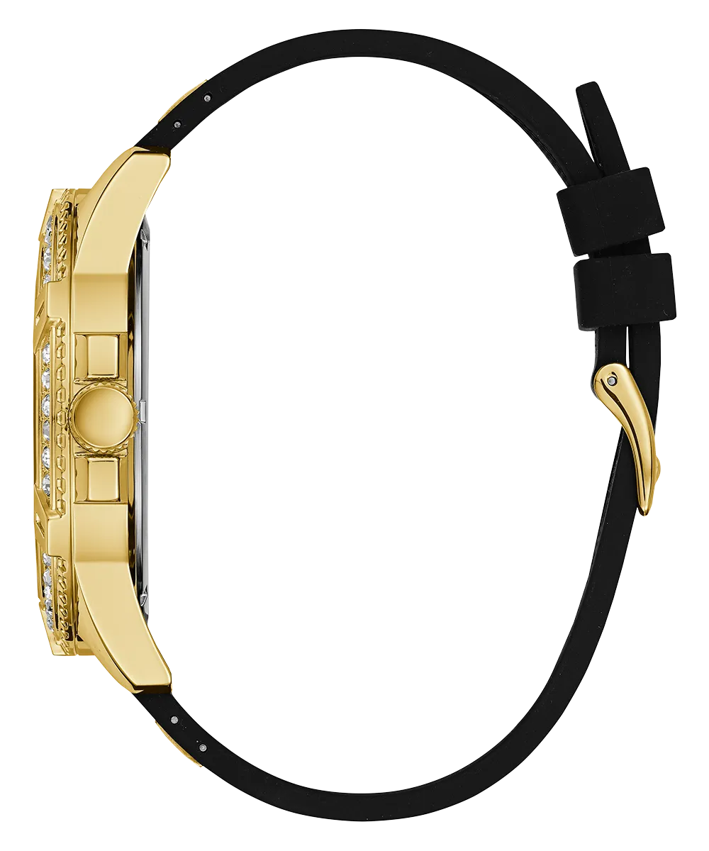 GUESS Mens Black Gold Tone Multi-function Watch