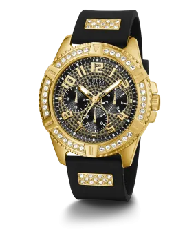 GUESS Mens Black Gold Tone Multi-function Watch