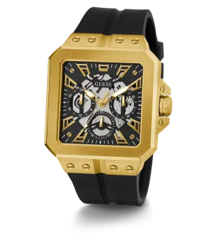 GUESS Mens Black Gold Tone Multi-function Watch