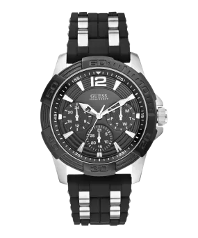 GUESS Mens Black Silver Tone Multi-function Watch