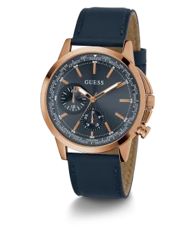 GUESS Mens Navy Rose Gold Tone Multi-function Watch