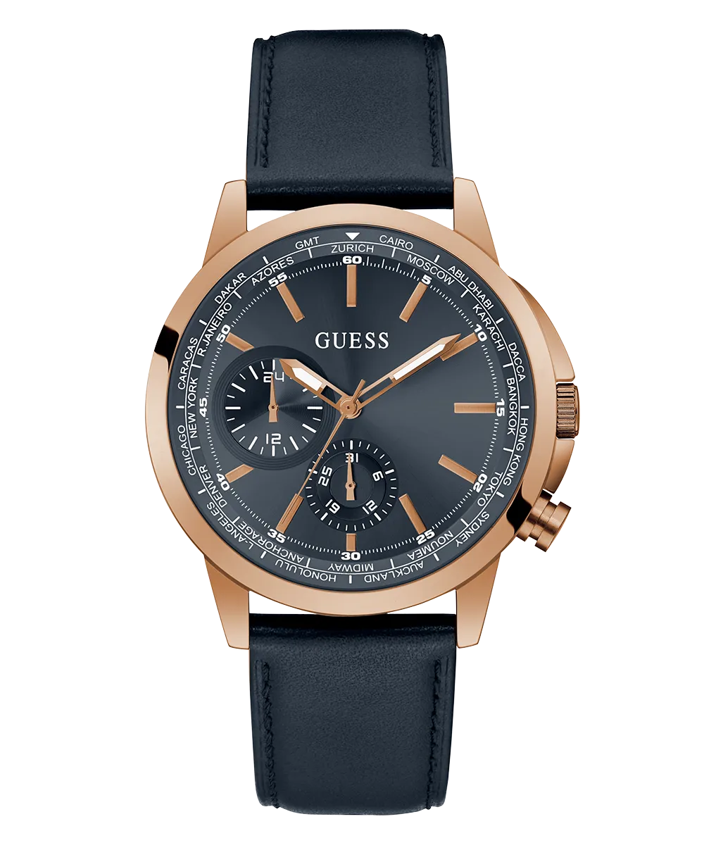 GUESS Mens Navy Rose Gold Tone Multi-function Watch