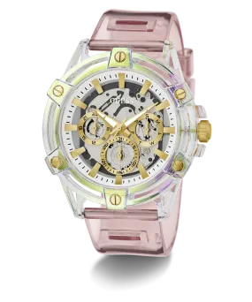 GUESS Mens Pink Clear Multi-function Watch