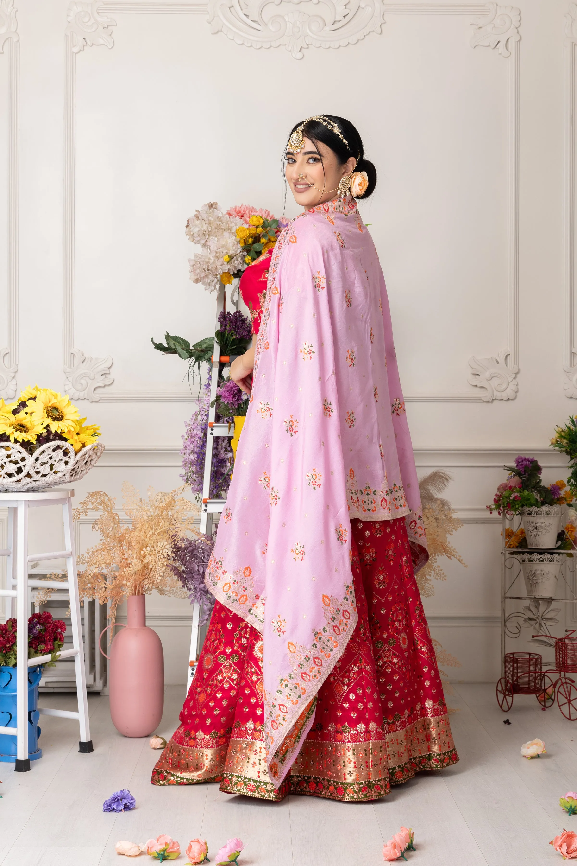 Gulabi Jhankaar Banarasi Silk Lehenga