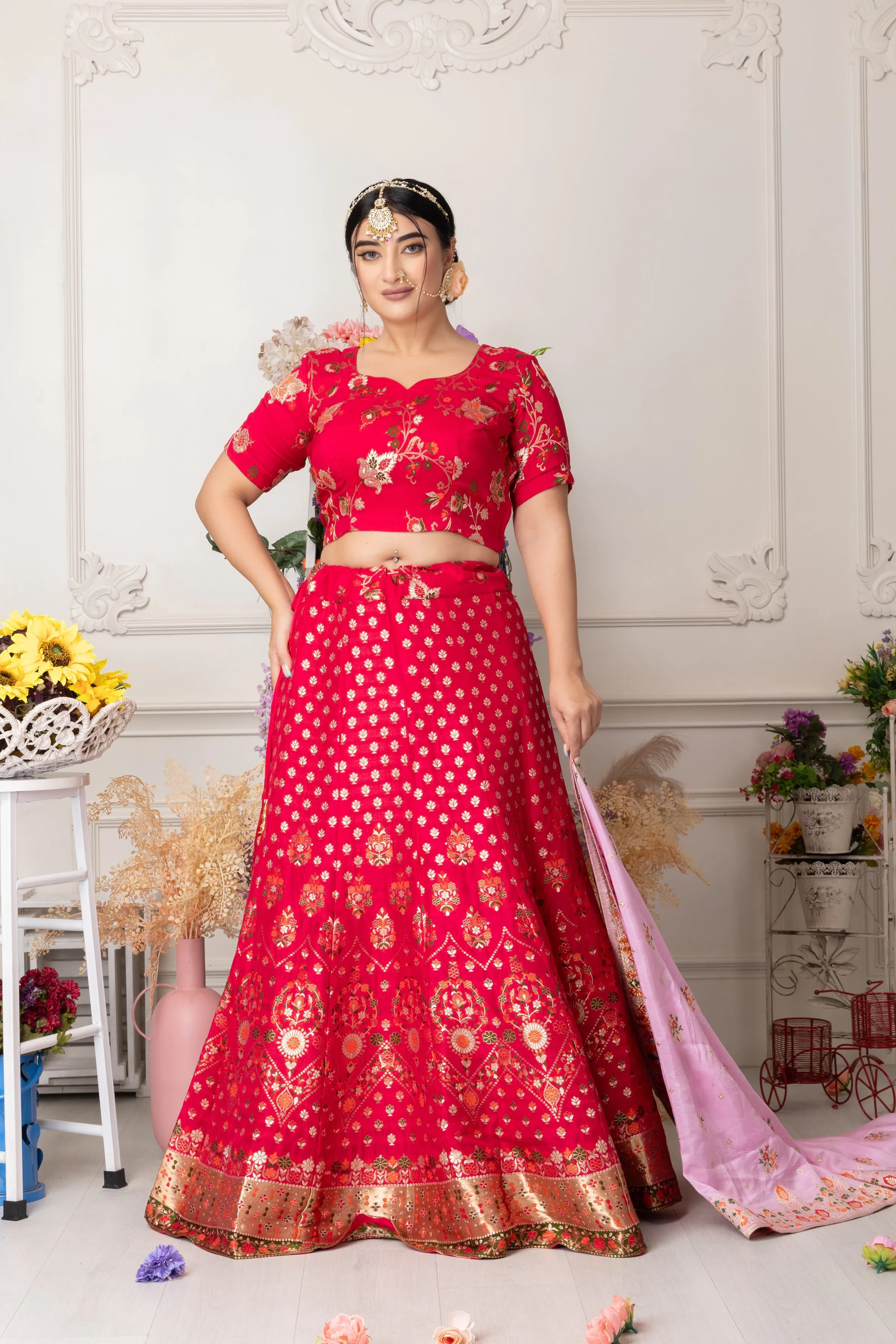 Gulabi Jhankaar Banarasi Silk Lehenga