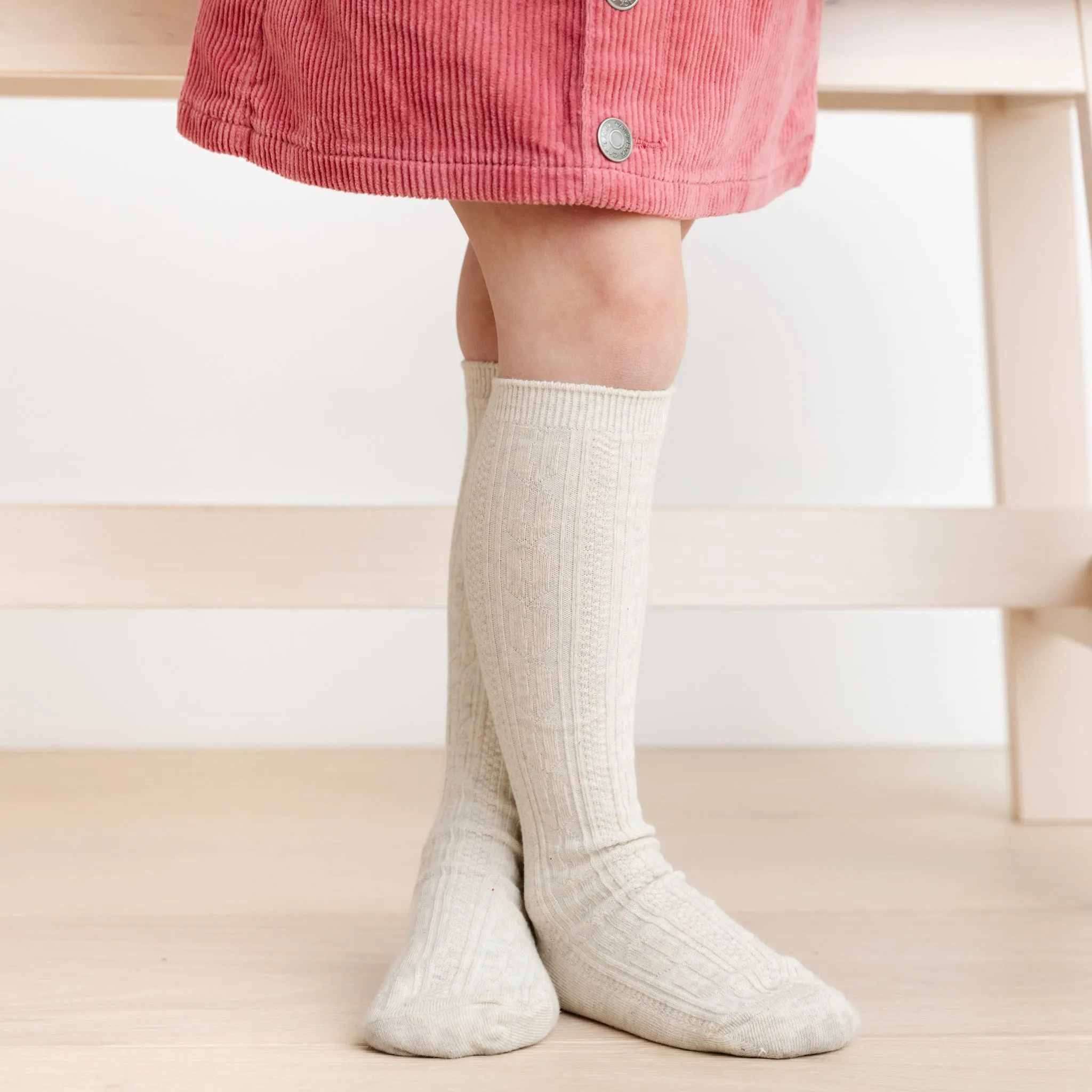 Heathered Ivory Cable Knit Knee High Socks