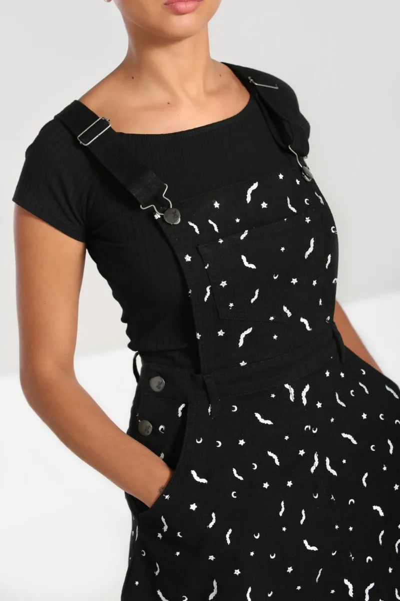 Hell Bunny Bat Pinafore Dress in Black Embroidered Pattern