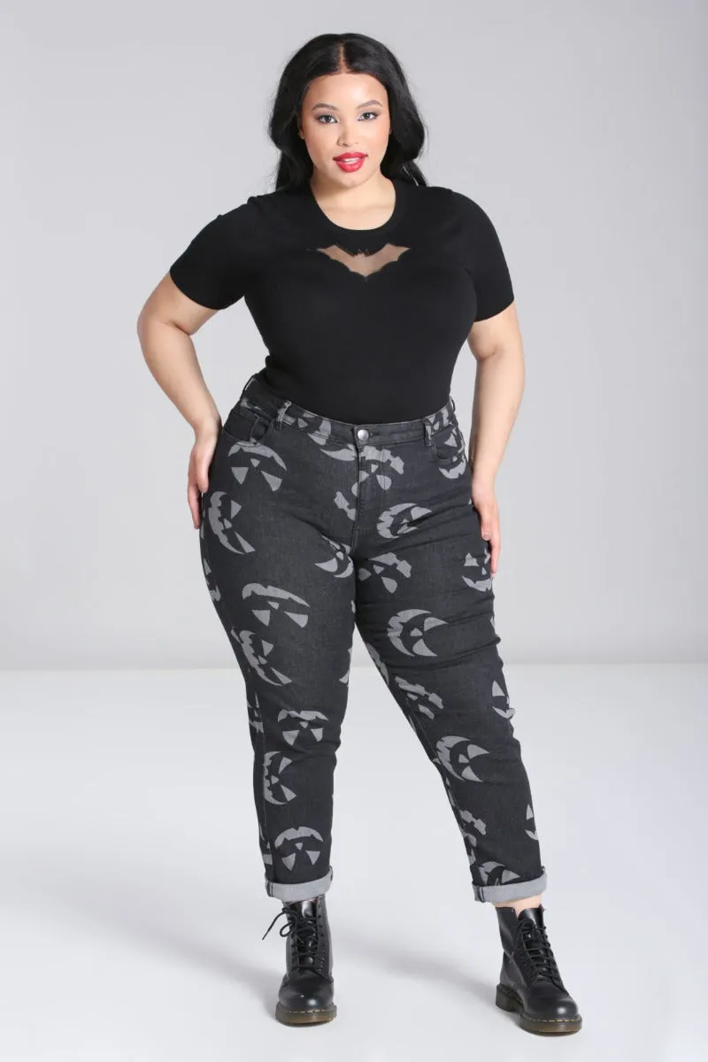 Hell Bunny Jack-O-Lantern Jeans in Black and Grey STRETCHY