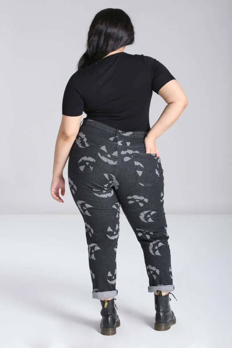 Hell Bunny Jack-O-Lantern Jeans in Black and Grey STRETCHY