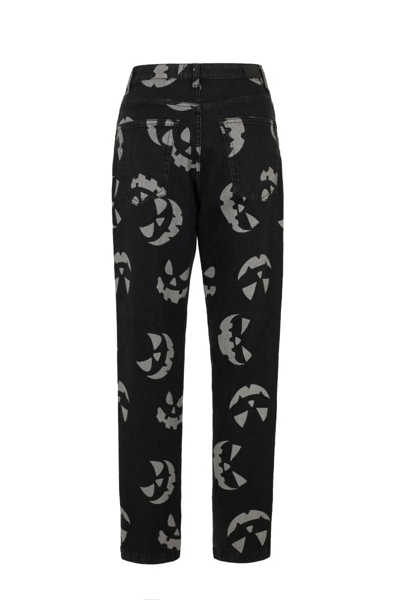 Hell Bunny Jack-O-Lantern Jeans in Black and Grey STRETCHY