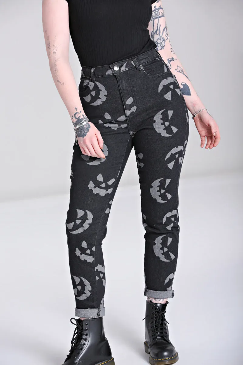 Hell Bunny Jack-O-Lantern Jeans in Black and Grey STRETCHY