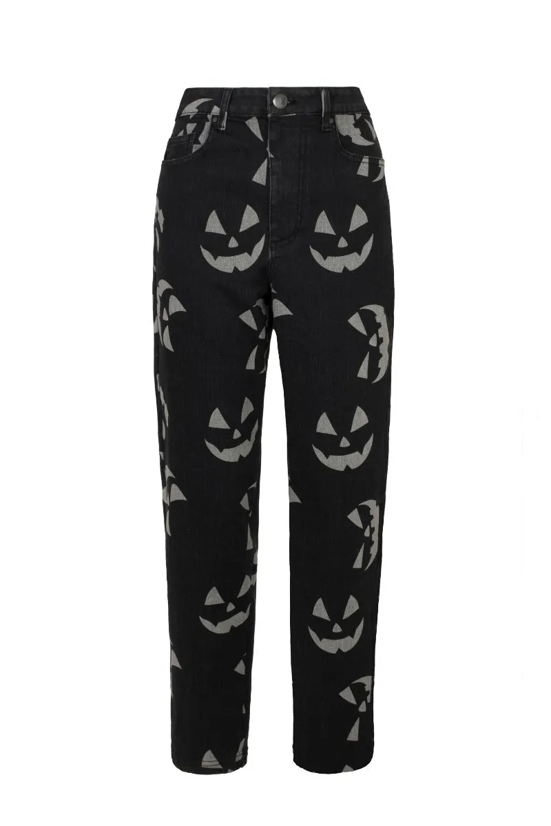 Hell Bunny Jack-O-Lantern Jeans in Black and Grey STRETCHY