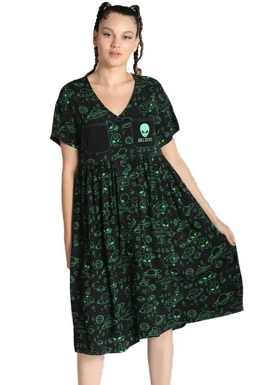 Hell Bunny Mulder Dress in Alien Print