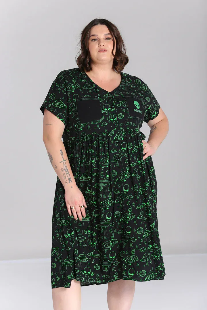 Hell Bunny Mulder Dress in Alien Print