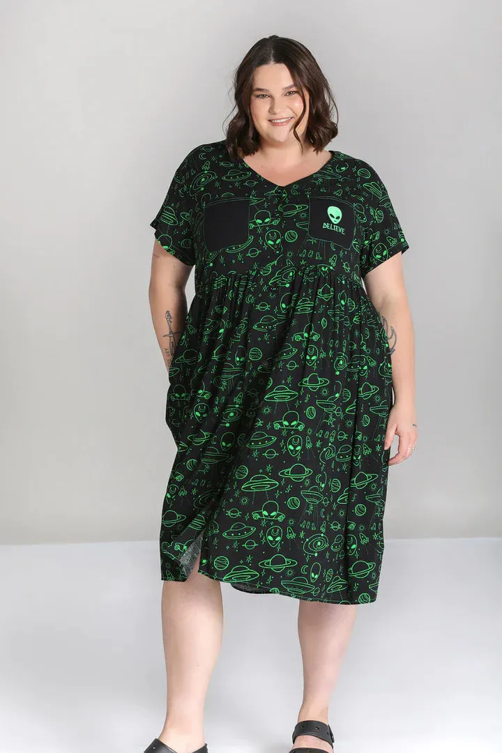 Hell Bunny Mulder Dress in Alien Print