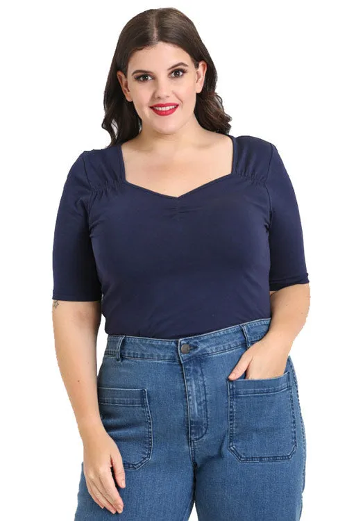 Hell Bunny Philippa Top in Navy