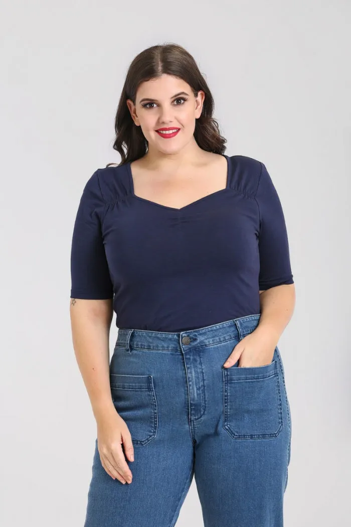 Hell Bunny Philippa Top in Navy