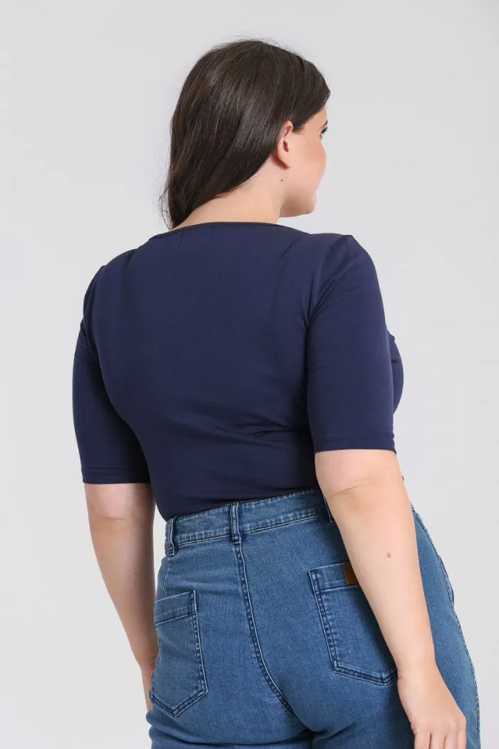 Hell Bunny Philippa Top in Navy