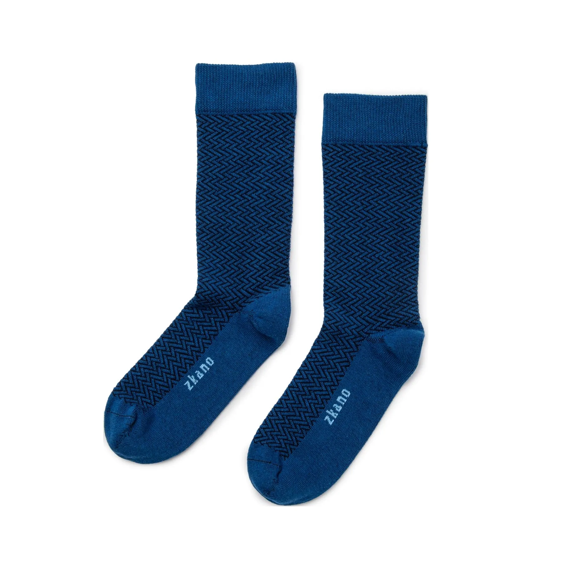 Herringbone- Textured Organic Cotton Crew Socks - Deep Blue