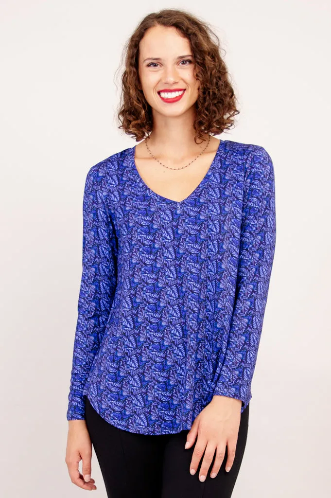 Jackie Long Sleeve, Midnight Leaves, Bamboo - Final Sale