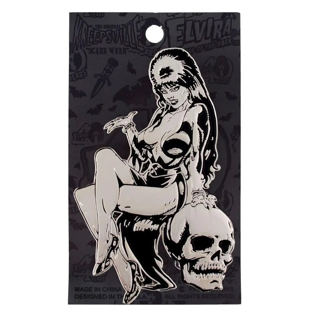 Kreepsville 666 Elvira Silver Comic Skull Extra Large Enamel Pin