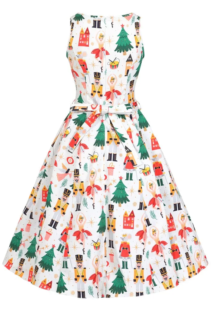 Lady Vintage Hepburn Dress in Nutcracker Print Christmas