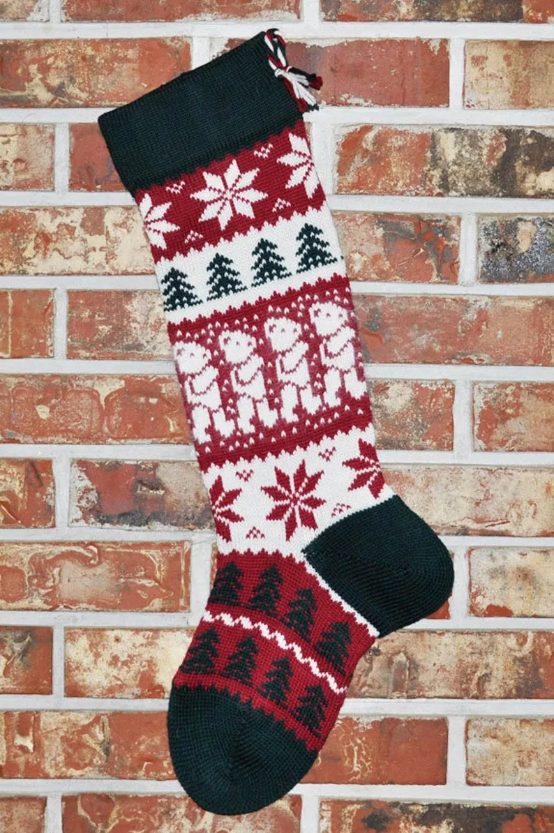 Large Knit Personalizable Wool Christmas Stockings - Matching Christmas Stockings With or Without Angora Trim