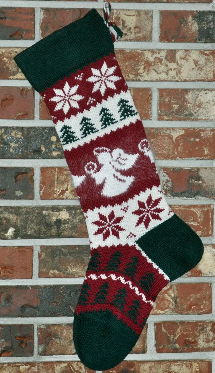 Large Knit Personalizable Wool Christmas Stockings - Matching Christmas Stockings With or Without Angora Trim