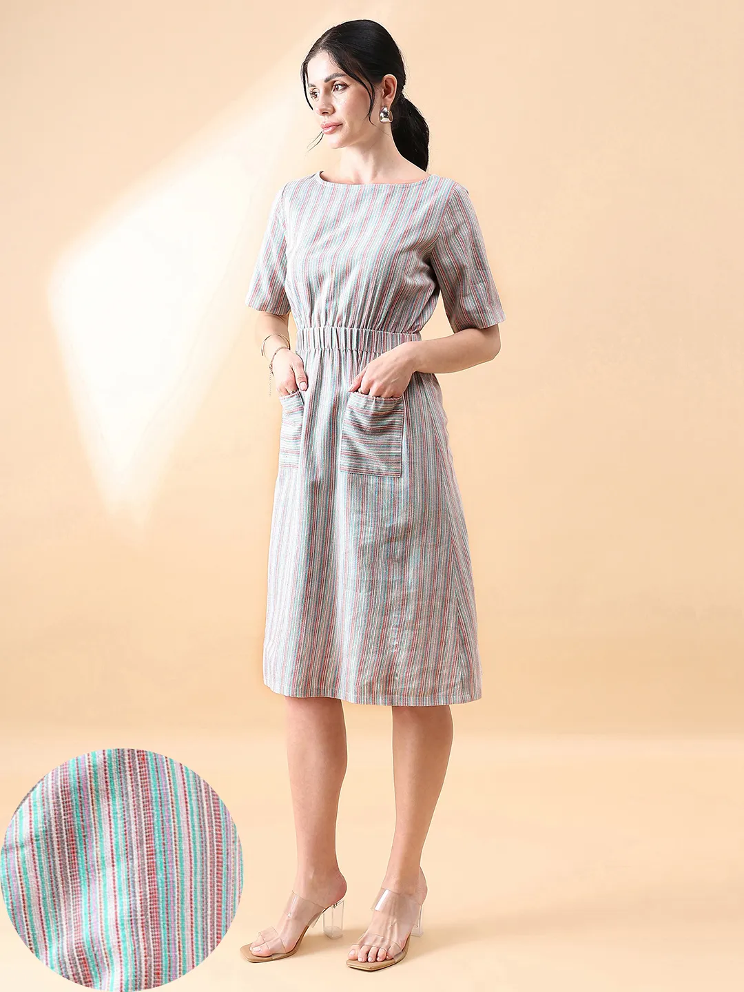 Linen Stripe Dress - Multi Color