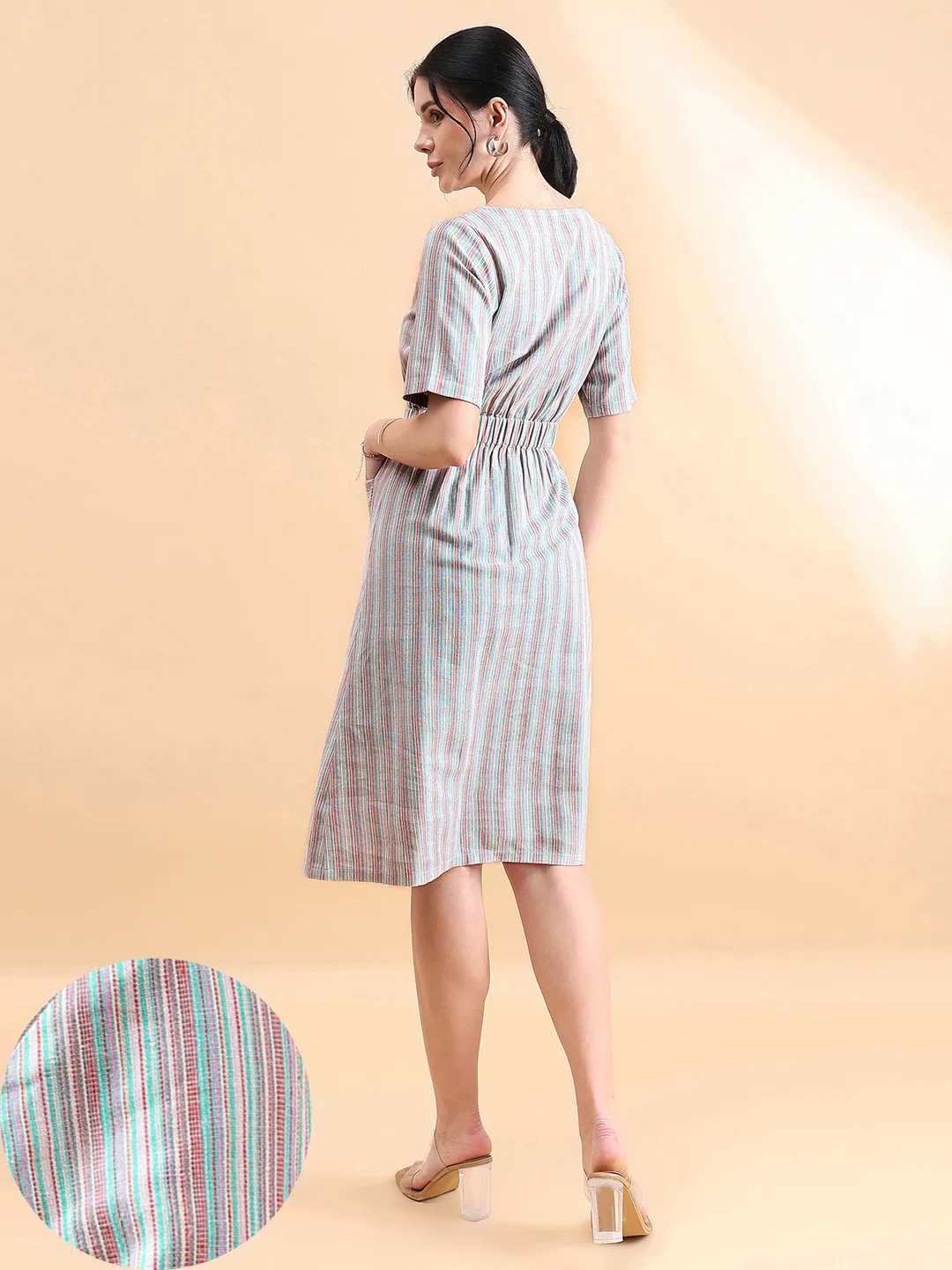 Linen Stripe Dress - Multi Color