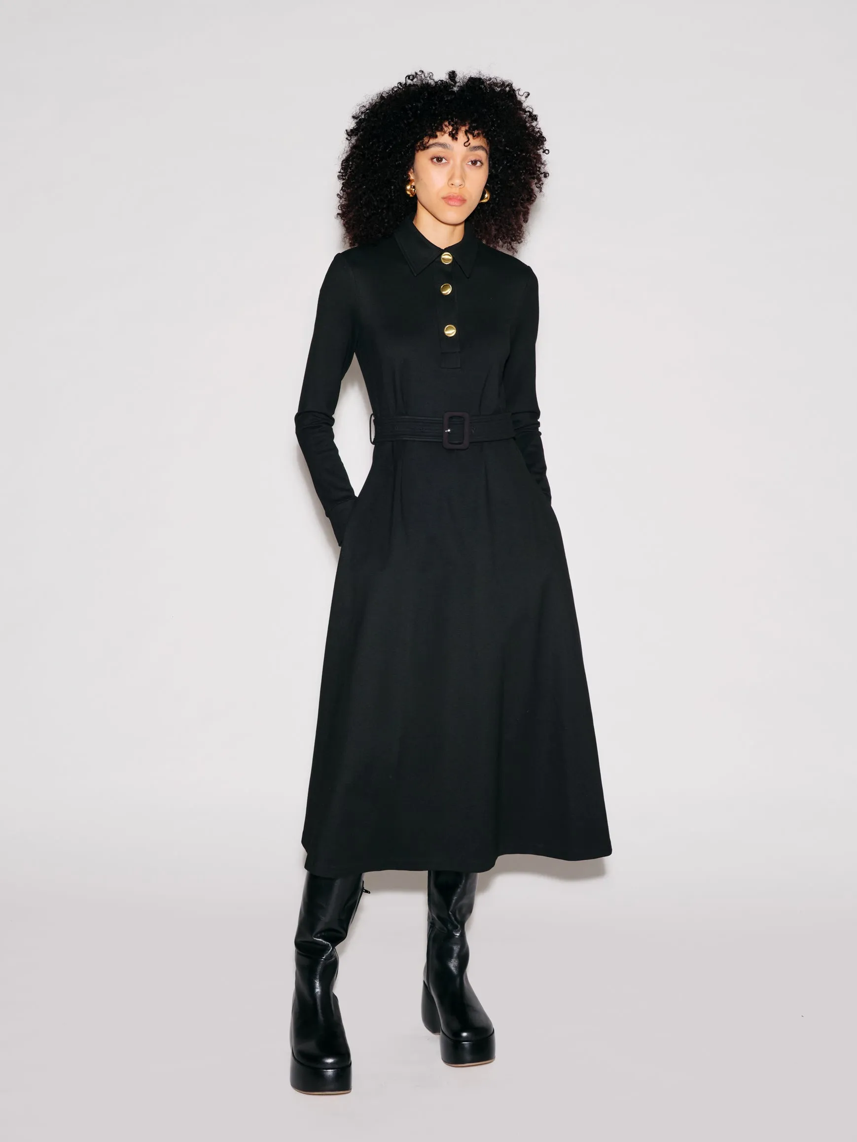 LONG SLEEVE SHIRTDRESS - SOLID INTERLOCK