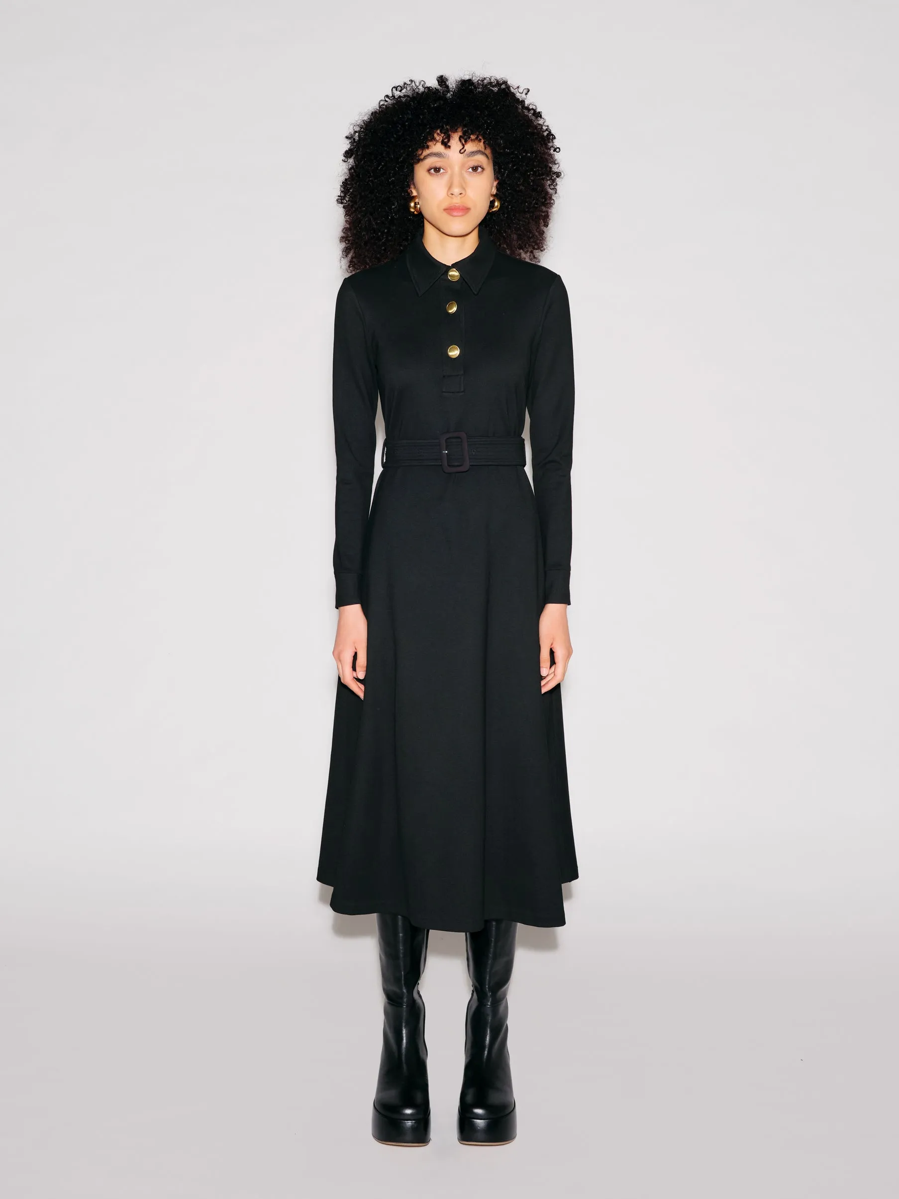 LONG SLEEVE SHIRTDRESS - SOLID INTERLOCK