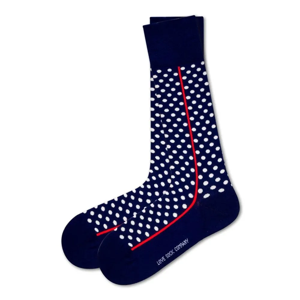 Love Sock Company Men's Funky Cool Polka Dots Dress Socks Red Line Navy (M)