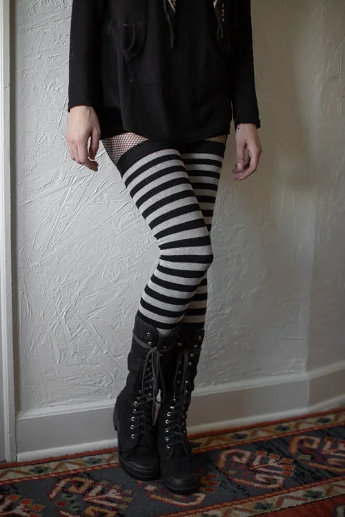 M Stripes Thigh High Socks