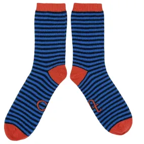 Men's Blue Stripe Lambswool Ankle Socks