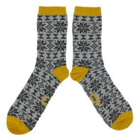 Men's Grey Fair Isle Lambswool Ankle Socks