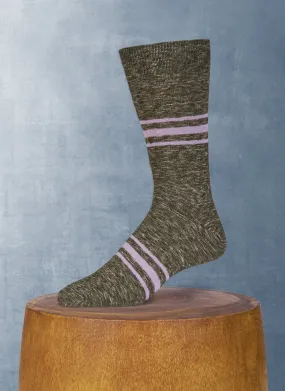 Mélange Retro Stripe Sock in Olive Green